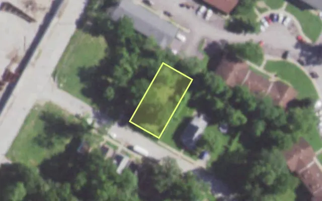 Aerial view of 5861 ELMBANK AV — vacant lot, St. Louis with approximate parcel outline