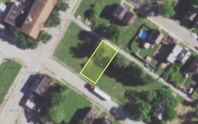 Aerial view of 5973 THEODOSIA AV — vacant lot, St. Louis with approximate parcel outline