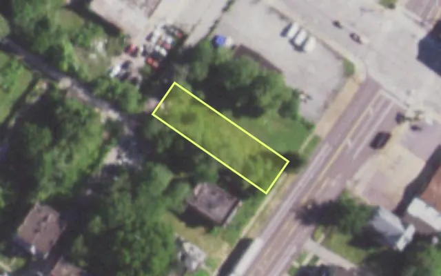 Aerial view of 1483 UNION BLVD — vacant lot, St. Louis with approximate parcel outline