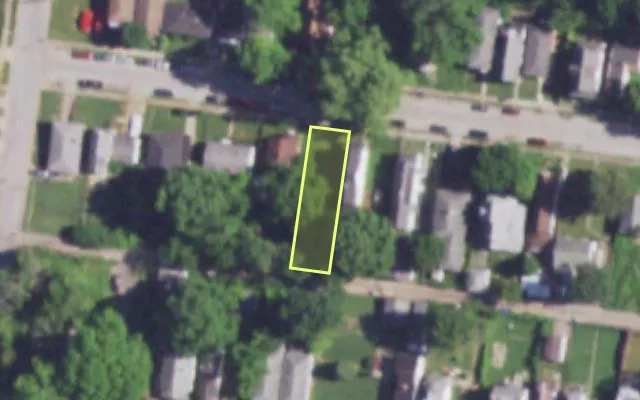 Aerial view of 954 HARLAN AV — vacant lot, St. Louis with approximate parcel outline