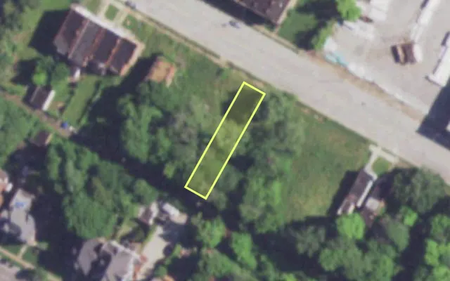 Aerial view of 3840 EVANS AV — vacant lot, St. Louis with approximate parcel outline