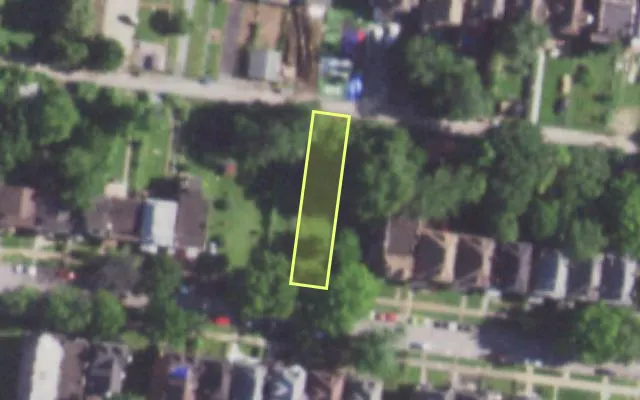 Aerial view of 5141 CATES AV — vacant lot, St. Louis with approximate parcel outline