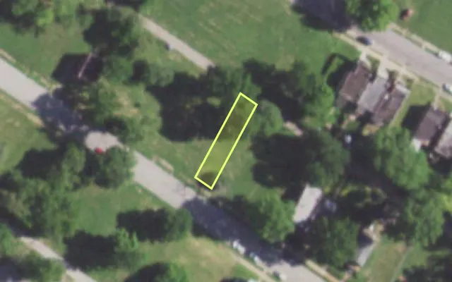 Aerial view of 5727 THEODOSIA AV — vacant lot, St. Louis with approximate parcel outline