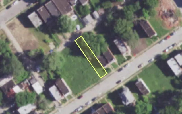 Aerial view of 2131 ALICE AV — vacant lot, St. Louis with approximate parcel outline