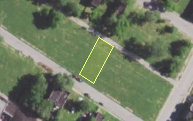 Aerial view of 5823 THEODOSIA AV — vacant lot, St. Louis with approximate parcel outline