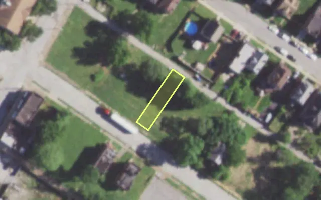 Aerial view of 5965 THEODOSIA AV — vacant lot, St. Louis with approximate parcel outline