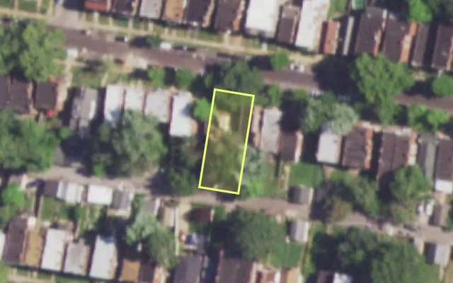Aerial view of 3438 OSAGE ST — vacant lot, St. Louis with approximate parcel outline