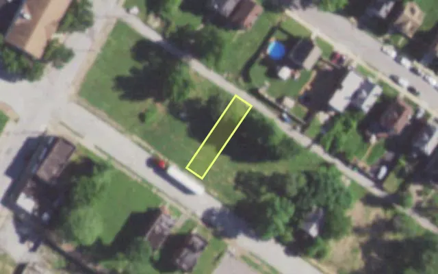 Aerial view of 5969 THEODOSIA AV — vacant lot, St. Louis with approximate parcel outline