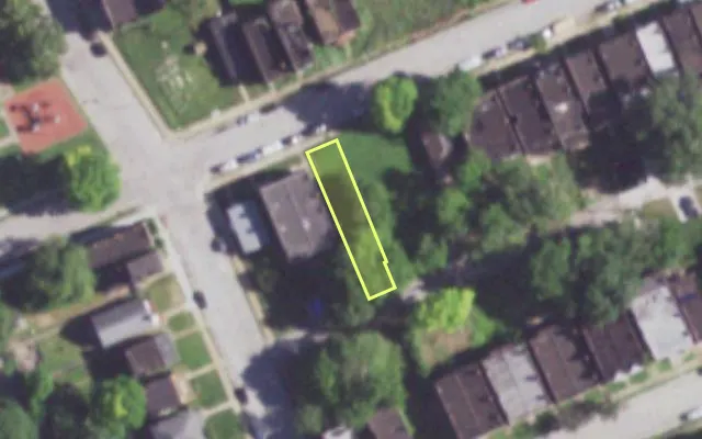 Aerial view of 1418 ANGELICA ST — vacant lot, St. Louis with approximate parcel outline